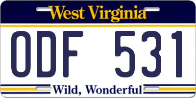 WV license plate ODF531