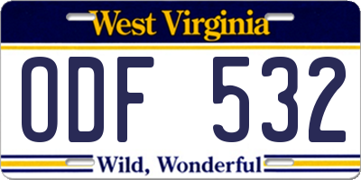WV license plate ODF532