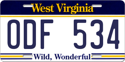 WV license plate ODF534