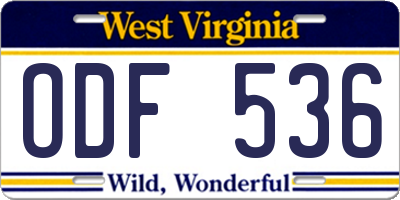 WV license plate ODF536