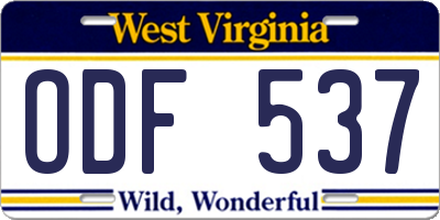 WV license plate ODF537