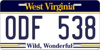 WV license plate ODF538