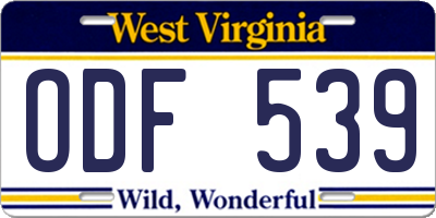 WV license plate ODF539