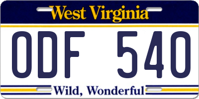 WV license plate ODF540
