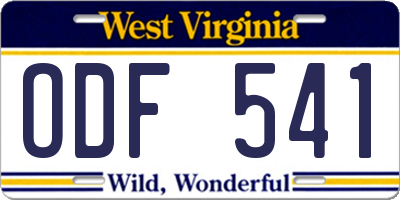 WV license plate ODF541