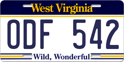 WV license plate ODF542