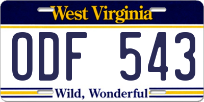 WV license plate ODF543