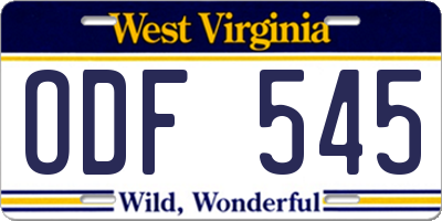 WV license plate ODF545