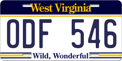WV license plate ODF546