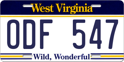 WV license plate ODF547