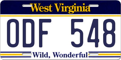 WV license plate ODF548