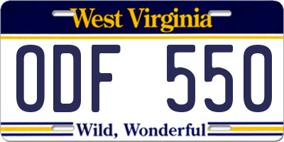 WV license plate ODF550