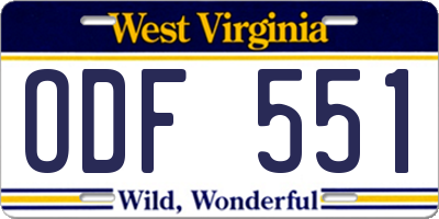 WV license plate ODF551