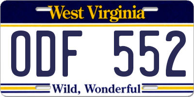 WV license plate ODF552