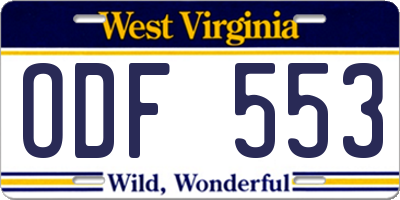 WV license plate ODF553