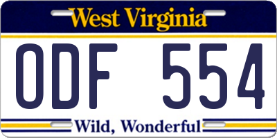 WV license plate ODF554