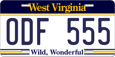 WV license plate ODF555