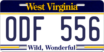 WV license plate ODF556