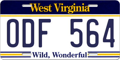WV license plate ODF564
