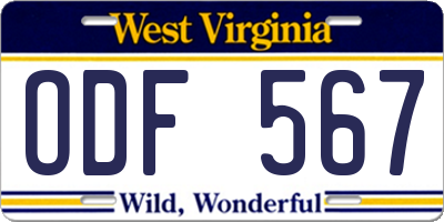 WV license plate ODF567