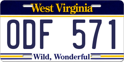 WV license plate ODF571