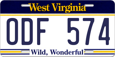 WV license plate ODF574
