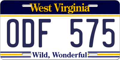 WV license plate ODF575