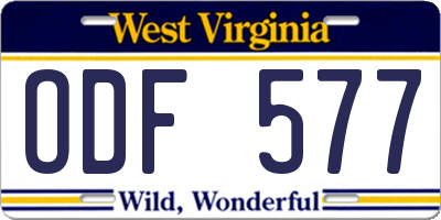WV license plate ODF577