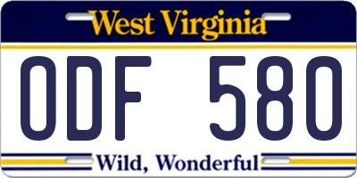 WV license plate ODF580