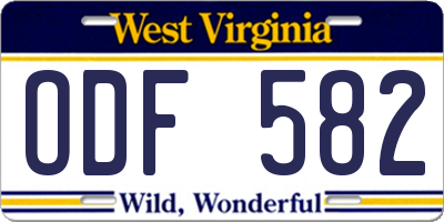 WV license plate ODF582