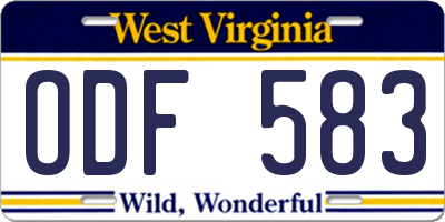 WV license plate ODF583