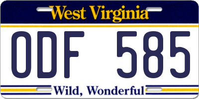 WV license plate ODF585