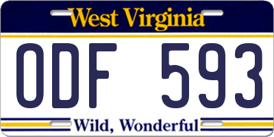 WV license plate ODF593
