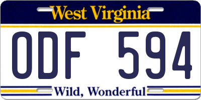 WV license plate ODF594