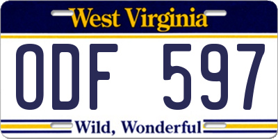 WV license plate ODF597