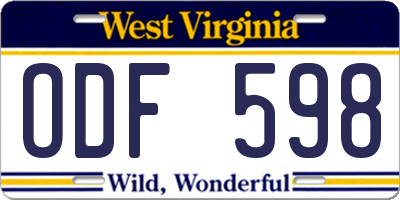 WV license plate ODF598