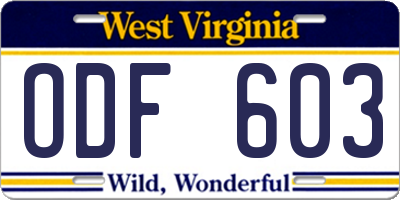 WV license plate ODF603