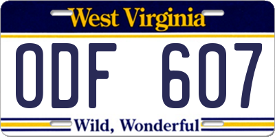 WV license plate ODF607