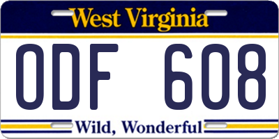 WV license plate ODF608