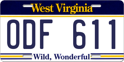 WV license plate ODF611