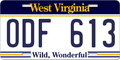 WV license plate ODF613