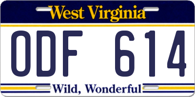 WV license plate ODF614