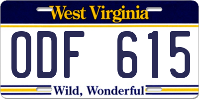 WV license plate ODF615