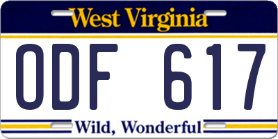WV license plate ODF617