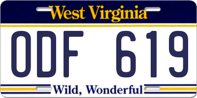 WV license plate ODF619