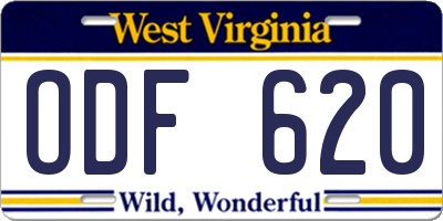 WV license plate ODF620
