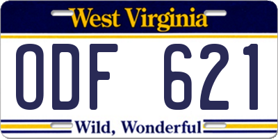 WV license plate ODF621