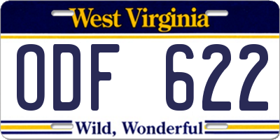 WV license plate ODF622