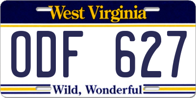 WV license plate ODF627