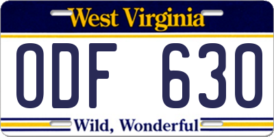 WV license plate ODF630
